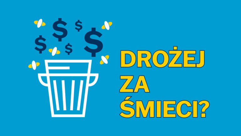 kosz na śmieci i napis drożej za śmieci