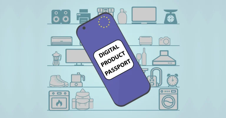 smartfon z napisem DIGITAL PRODUCT PASSPORT, czyli cyfrowy paszport produktu (CPP)